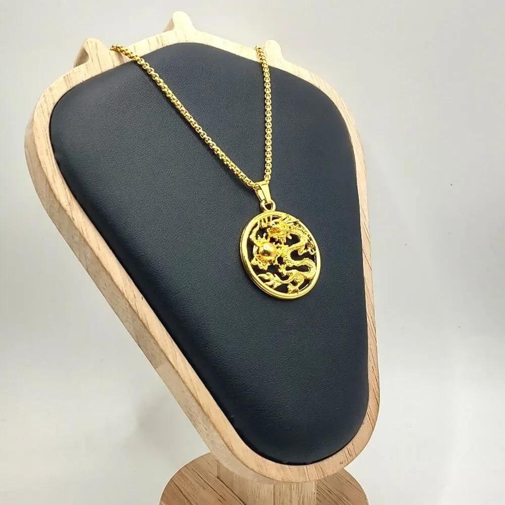 Gold Stainless Chinese Dragon Necklace Asian Zodiac Astrology Fashion Gift NEW!